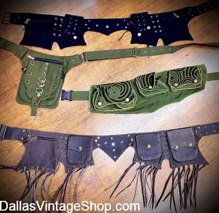 BURNING MAN AXIS MUNDI Gear: Shown here are a few of our Pragmatic, Rustic, Earthy Leather or Fabric Waist Belts with Manifold Pockets & Pouches from Dallas Vintage Shop. We have many, many more. BURNING MAN AXIS MUNDI Gear: Get Pragmatic, Rustic, Earthy Leather or Fabric Waist Belts with Manifold Pockets & Pouches at Dallas Vintage Shop.