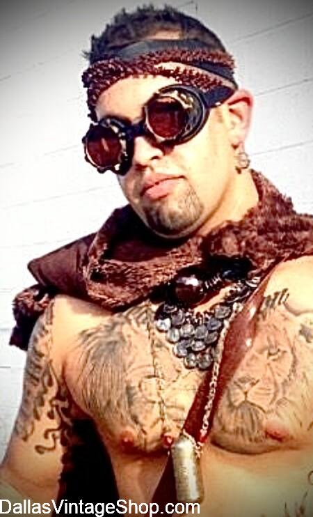 BURNING MAN AXIS MUNDI OUTFITS: Shown here is our Kalahari Shaman, Desert Garb & Gear, Goggles, Faux Fur Stole, Beads & Leather Head Band & Tribal Jewelry Accessories from Dallas Vintage Shop. BURNING MAN AXIS MUNDI OUTFITS: Get Kalahari Shaman, Desert Garb & Gear, Goggles, Faux Fur Stole, Beads & Leather Head Band & Tribal Jewelry Accessories at Dallas Vintage Shop.