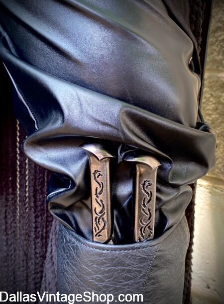 D&D Assassin Cosplay Costumes: Rogue, Spell-Blade Assassin COSTUMES & GEAR: Show here is our Rogue, Spell-blade, Assassin Outfit with a set of Beautiful Twin Blades, in Sheathes, tucked into Supreme Quality Boots, along with the Assassins' Sleek Leather Breeches. We have Unlimited D&D Garb & Gear at Dallas Vintage Shop. D&D Assassin Cosplay Costumes: Look at this Rogue, Assassin COSTUMES & GEAR: with Set of Beautiful Twin Blades, in Sheathes, tucked into Supreme Quality Boots, along with the Assassins' Sleek Leather Breeches. All available at Dallas Vintage Shop.