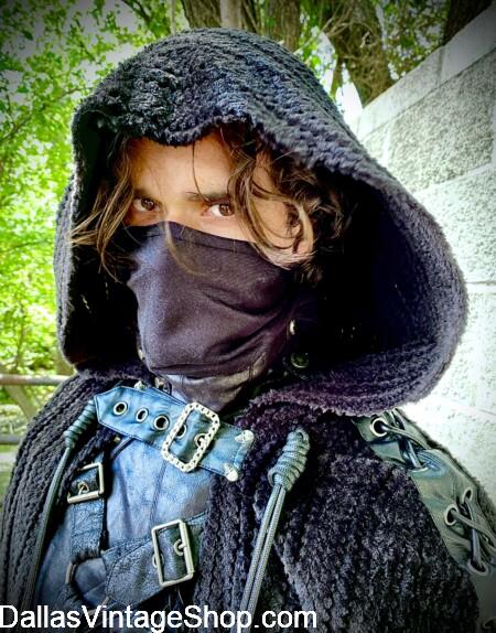 EXCELLENT QUALITY D&D COSTUMES & GEAR: You will find Assassin Face Coverings, Supreme Quality Hooded Cloaks, Buckled Up Chest Harnesses & Blade Holders, like the ones shown here, at Dallas Vintage Shop, EXCELLENT QUALITY D&D COSTUMES & GEAR: Get Assassin Face Coverings, Supreme Quality Hooded Cloaks, Buckled-Up Chest Harnesses & Blade Holders & LARP Gear at Dallas Vintage Shop.