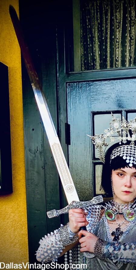 D&D PALADIN LONGSWORDS & COSTUMES: Get this 'Paladin of Light' LONGSWORD, holy Warrior Garb, Gear, Armor, Amulets, Halos, Bracers, & other Accessories at Dallas Vintage Shop.