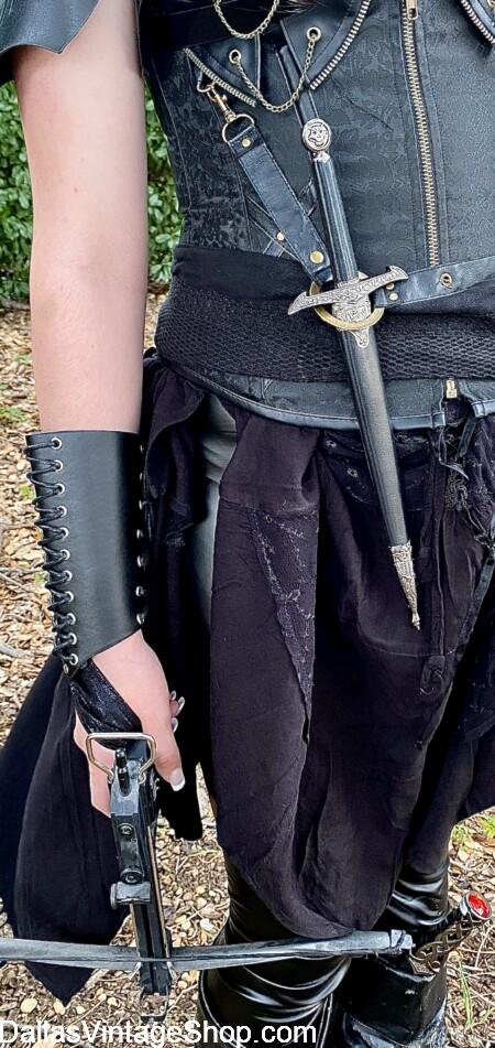 D&D COSTUMES: Shown here is one of our Rogue Assassin, Lethal Shadow Killer Outfits. Get this Costume or just Crossbow, Daggers & Bracers from Dallas Vintage Shop. D&D COSTUMES: Get this Rogue Assassin, Lethal Shadow Killer Outfit with Crossbow, Daggers & Bracers from Dallas Vintage Shop.
