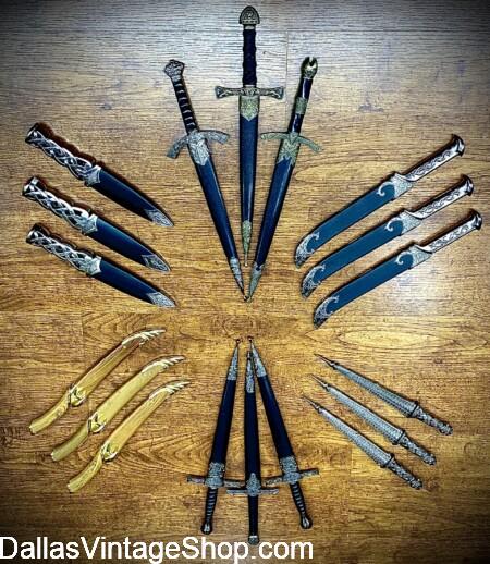 DUNGEONS & DRAGONS WEAPONS: Shown here are several of our D&D Elven Fighters Daggers with Wooden Handles & Sheathes, Enamel Handles & Sheathes & Metal Handles & Sheathes from Dallas Vintage Shop. DUNGEONS & DRAGONS WEAPONS: Get D&D Elven Fighters Daggers with Wooden Handles & Sheathes, Enamel Handles & Sheathes & Metal Handles & Sheathes at Dallas Vintage Shop.