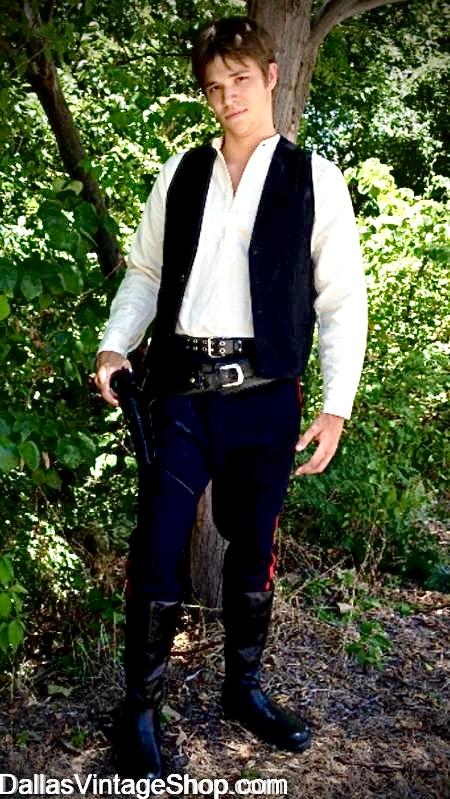 FAN EXPO DALLAS OUTFITS: Get this Harrison Ford, Han Solo Quality Star Wars Costume, shown here. This is just one of many great Star Wars Characters Costumes we keep in stock. What's your favorite Star Wars Characters? We have Outfits for all those Characters at Dallas Vintage Shop. FAN EXPO DALLAS OUTFITS: Get this Harrison Ford, Han Solo Quality Star Wars Costume, shown here. This is just one of many great Star Wars Characters Costumes we keep in stock at Dallas Vintage Shop.