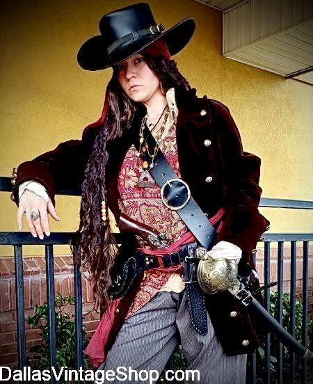 PIRATE LADY LEATHER HATS: We have Tough, Rustic or Fancy Pirate Ladies Tricorns & other Golden Age of Pirates Hats & Embellishments at Dallas Vintage Shop.