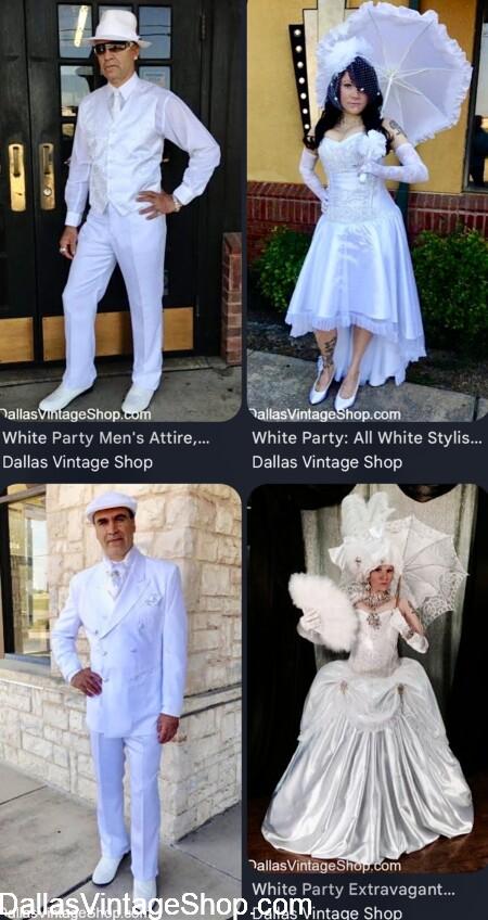 WHITE PARTIES DALLAS: Event Listings & All White Outfits: Get Event Details & All White Formal Wear, Dapper Dudes, 1920s & Modern Outfits from Dallas Vintage Shop.