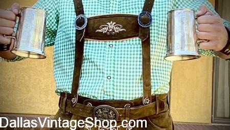 ADDISON OKTOBERFEST OUTFITS 2026: Lederhosen, Leather or Suede, & Economy Styles. Plus Tyrolean Hats, Shirts, & Accessories from Dallas Vintage Shop.