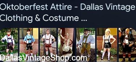 OKTOBERFEST OUTFITS: Lederhosen, Hats, Tyrolean, Alpine, Bavarian. PLUS, Dirndles, Dresses, Skirts, Aprons & Accessories from Dallas Vintage Shop.
