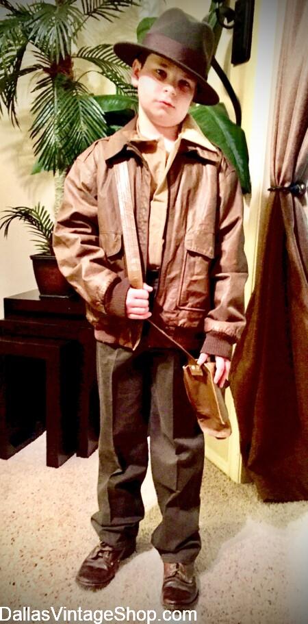 HALLOWEEN BOYS COSTUMES: Get Movie Characters, like this Indiana Jones, shown here. We have every Classic Characters, Famous Pirates, Wizards, & Warriors & any Iconic Characters you can thing of at Dallas Vintage Shop.