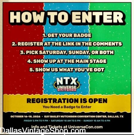 NTX UNIVERSE UPDATE: RULES for Cosplay Costume Contest Info & Where to find Costumes from Dallas Vintage Shop.