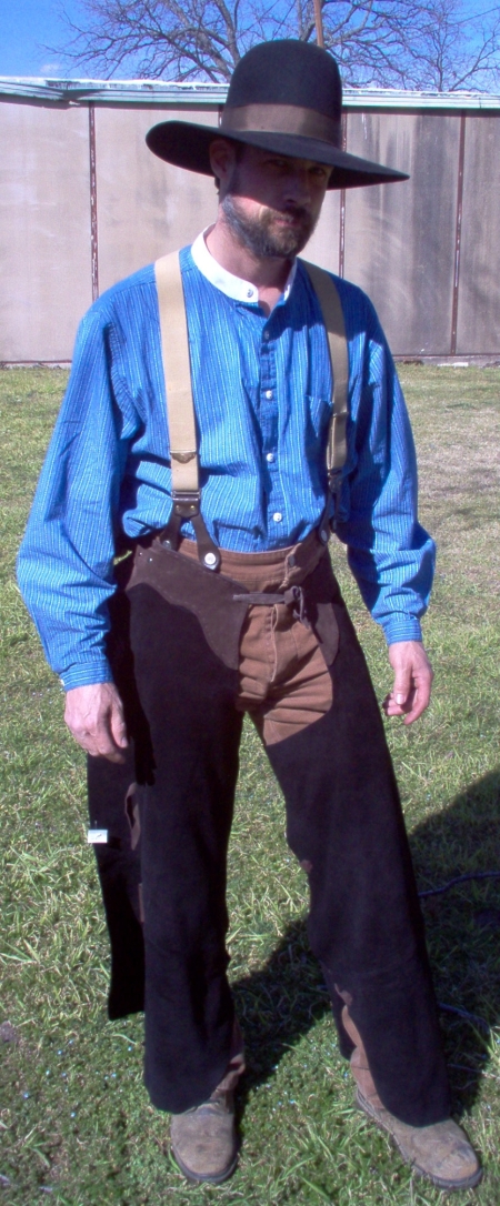 Look at this Authentic Cowboy Wearing Chaps Outfit Pictured here. We have 1800's Working Cowboy Period Attire, Original Cowboy Crease Hats, Cowboy Britches, Cowboy Authentic Pants, Historical Cowboy Britches & Suspenders & Cowboy Authentic Style Shirts in stock. Get Authentic Cowboy Wearing Chaps Attire, 1800's Working Cowboy Period Attire & Accessories. We Stock REAL COWBOYS, Authentic Cowboy Chaps, 1800's Working Cowboys, Cowboy Period Attire, Historical Cowboy Hat Creases, Cowboy Hats Old West Styles, Cowboy Chaps, Cowboy Chinks, Cowboy Authentic Style Shirts, Real Cowboy Attire, Real Cowboy Chaps, Real Cowboys, Working Cowboys Costumes, Vintage Cowboy Attire, Cowboy Leather Chaps and Accessories.