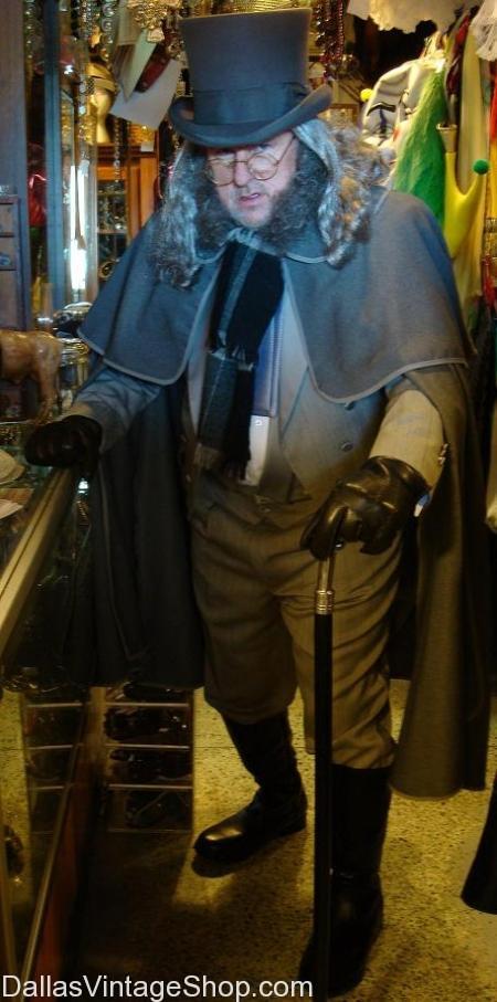 Dallas Vintage Shop Home Page: This Ebenezer Scrooge Costume is just one of many thousands or Theatrical Costumes & Wardrobes we provide. We are open all year providing Pop Stars, 80s, 70's Disco Costumes any Iconic Historical Fashion Trend imaginable. And we have all Movie Character Costumes you want. Get 1920s, 1930s, 1940s & Supreme Period Outfits for Halloween Parties, Masquerade Balls, Corporate Theme Parties & Events, Renaissance Festivals, Holiday Theme Parties, Action Characters, Superheroes, Villains and more.